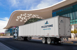 Milestone trailer staged outside a Las Vegas convention center, supporting event and tradeshow logistics