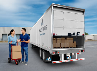 Loading boxes into a roll-up door semi trailer rental in Atlanta